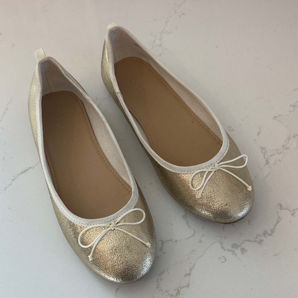 J. Crew Factory Metallic Gold Flats with White Trim